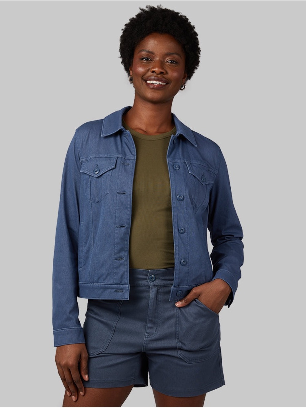 32 Degrees | WOMEN'S MINI KNIT TWILL TRUCKER JACKET Vintage Indigo